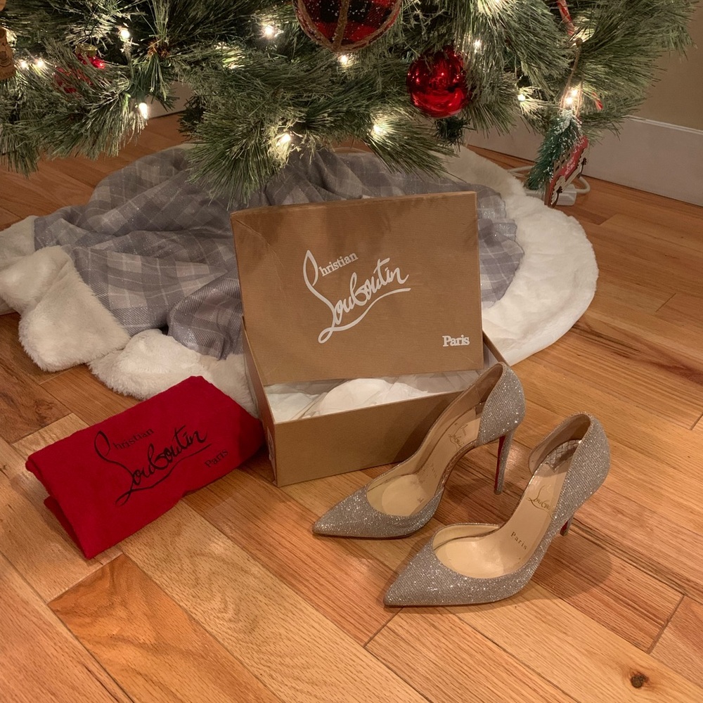 Stunning Louboutin Iriza 100 Glitterex Silver/Gold heels!!